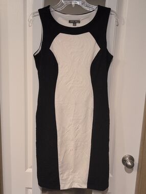 Roz & Ali Black and White Textured Panel Midi Dress